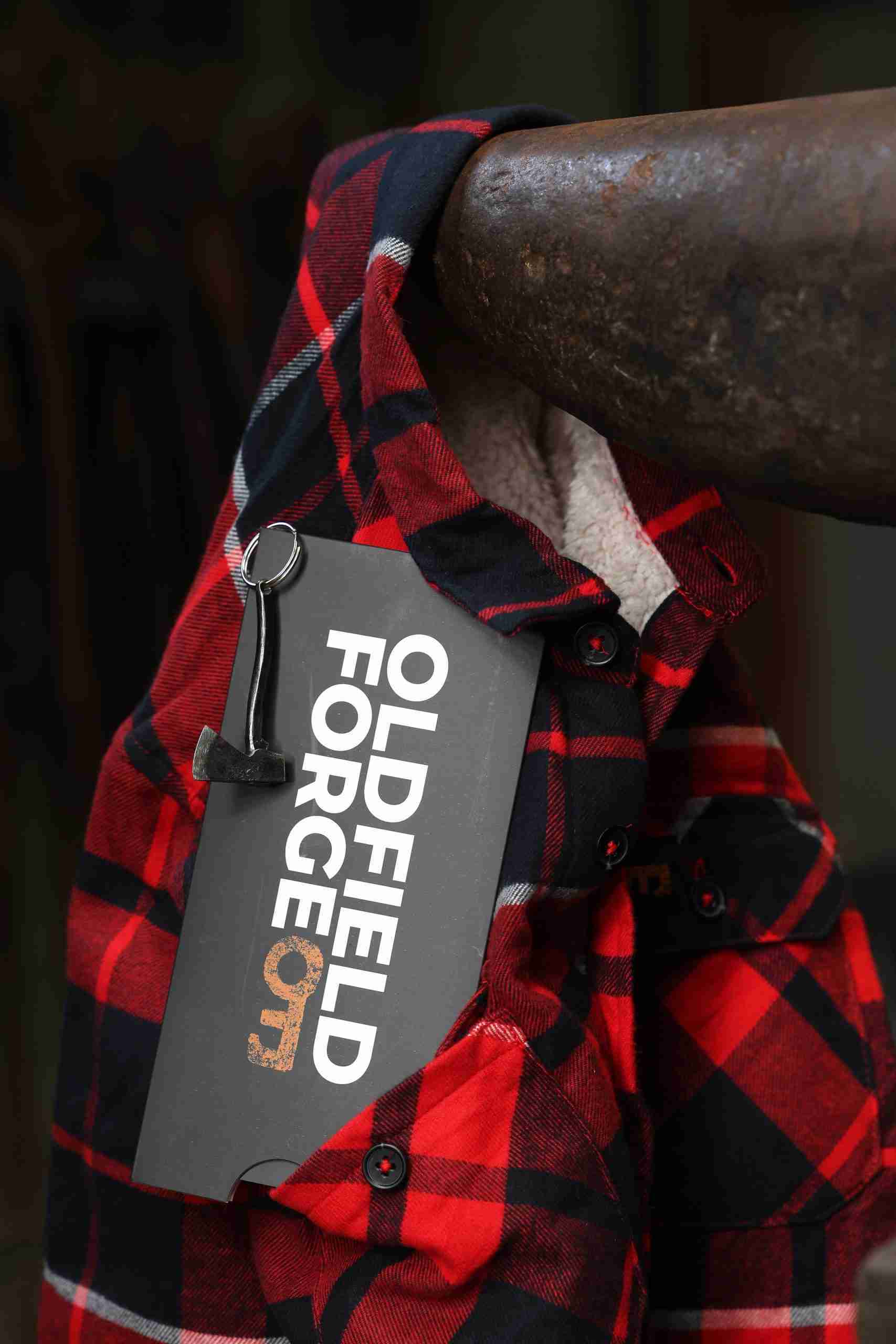 Red Oldfield fore lumberjacket, with postal voucher and handmade mini Axe keyring.