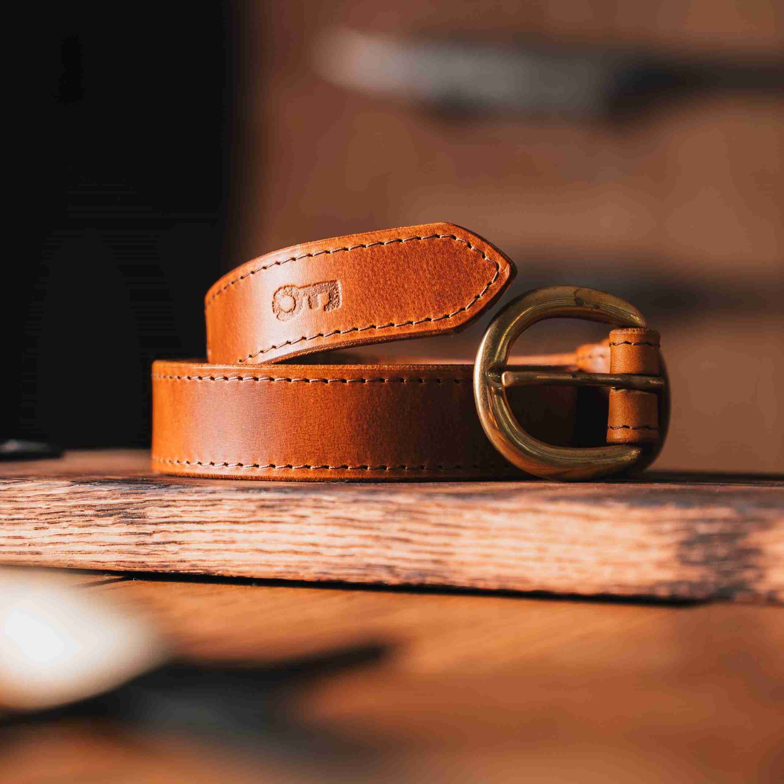 Tan leather branded belt