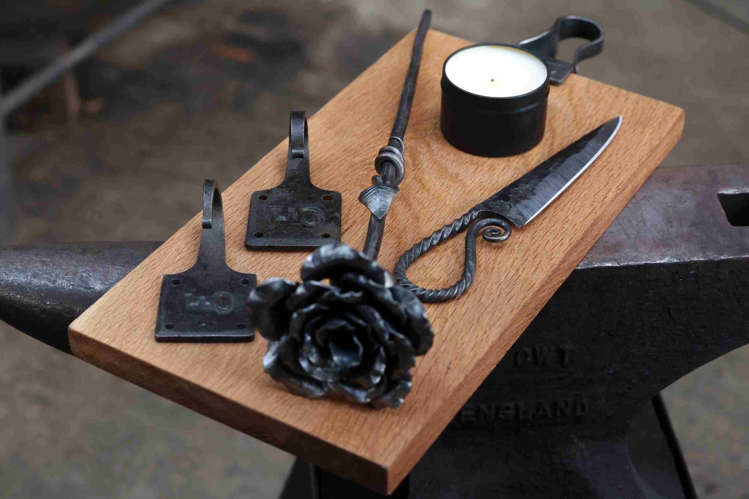 Handmade, hooks, scroll knife, rose and scented candle